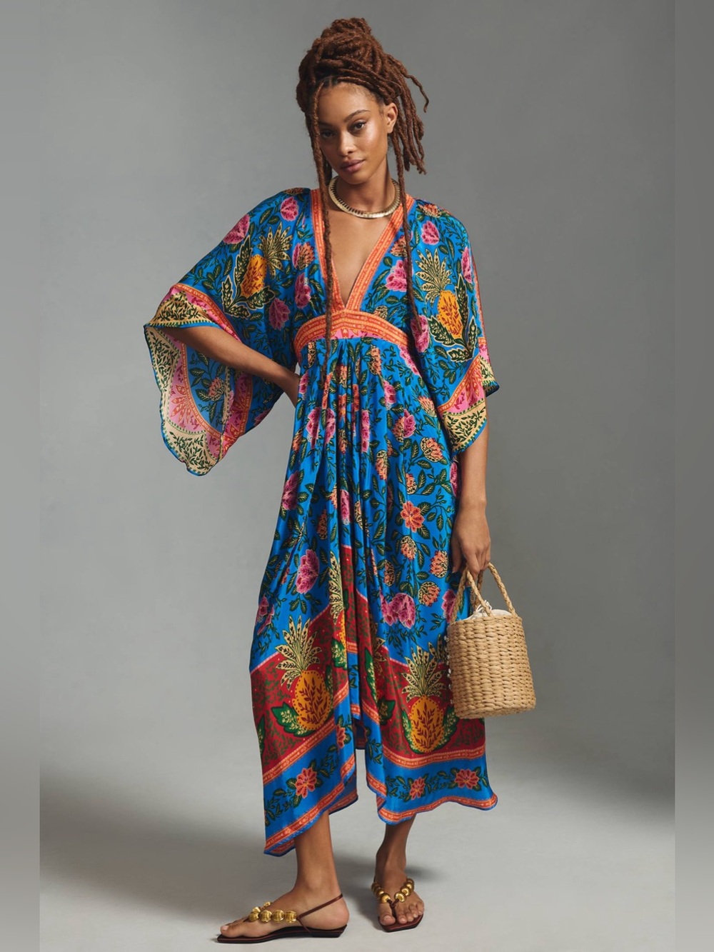 NWOT Farm Rio Pineapple Garden Kaftan Maxi Dress | Size Large